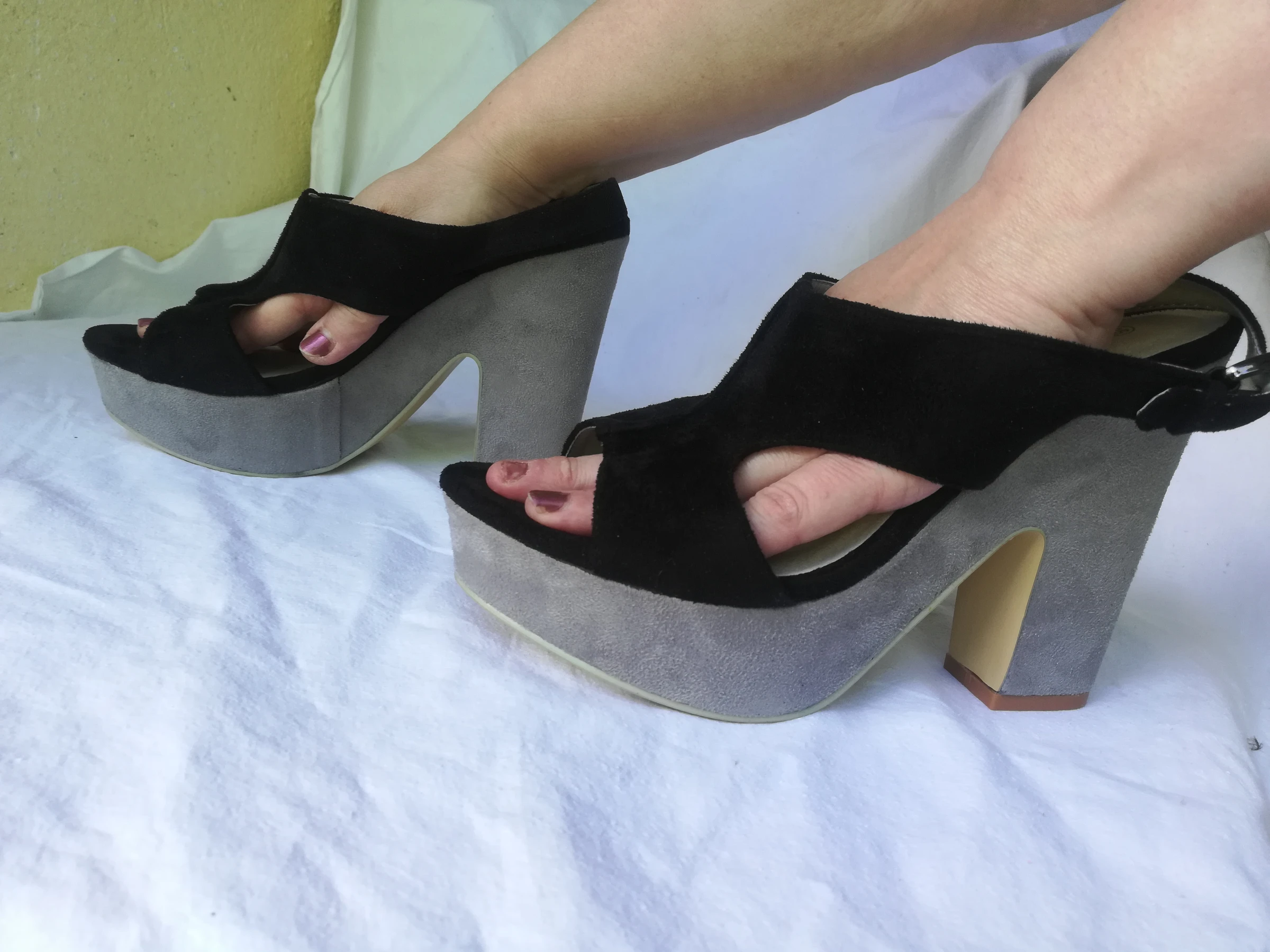 Tweekleurige zwarte/grijze pumps met dikke hoge hak van 12 cm maat 37 - nieuw – photo 16